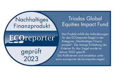 ECOreporter-Siegel: "Nachhaltiges Finanzprodukt 2023" - der Triodos Global Equities Impact Fund